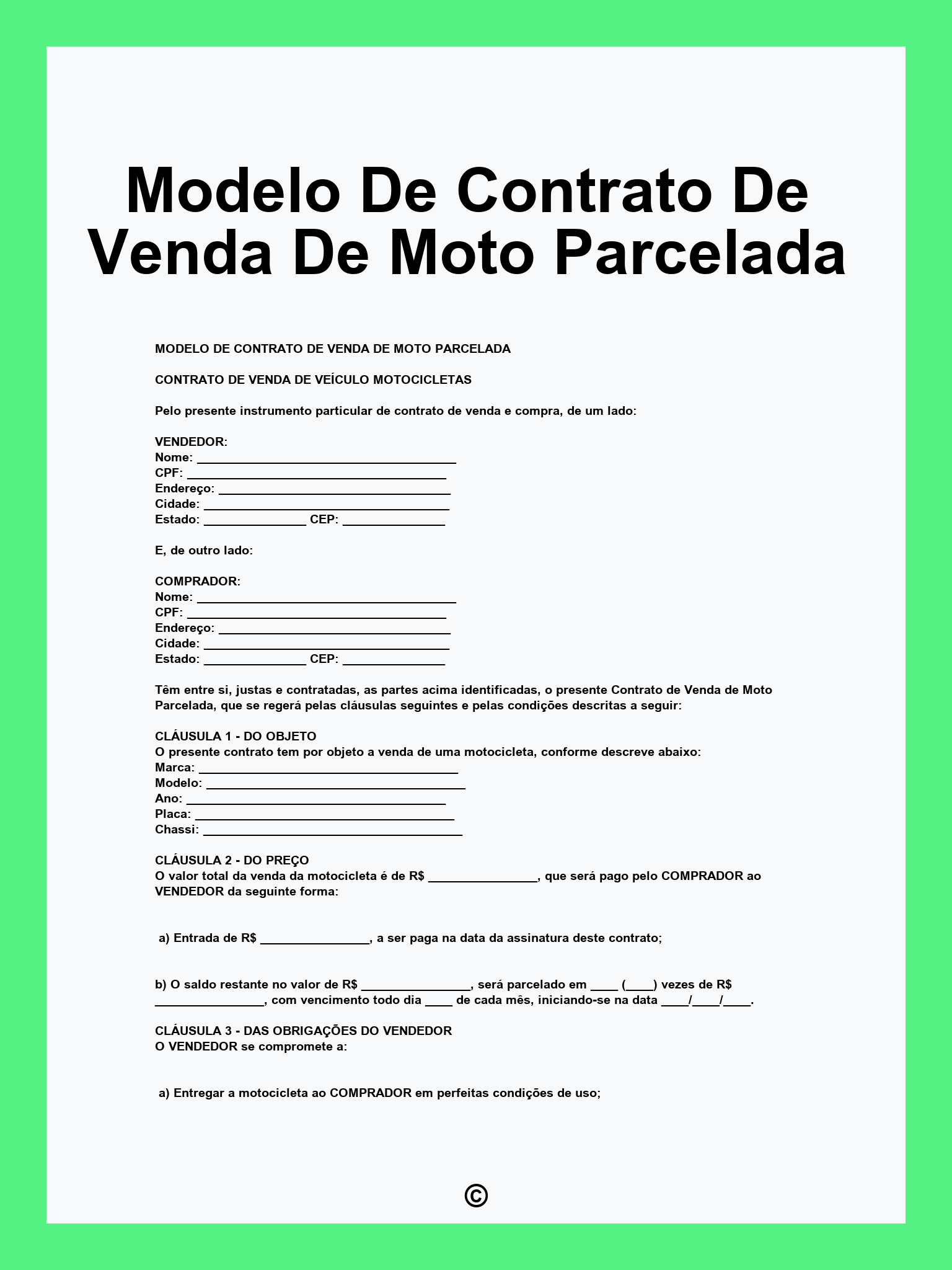 Modelo De Contrato De Venda De Moto Parcelada