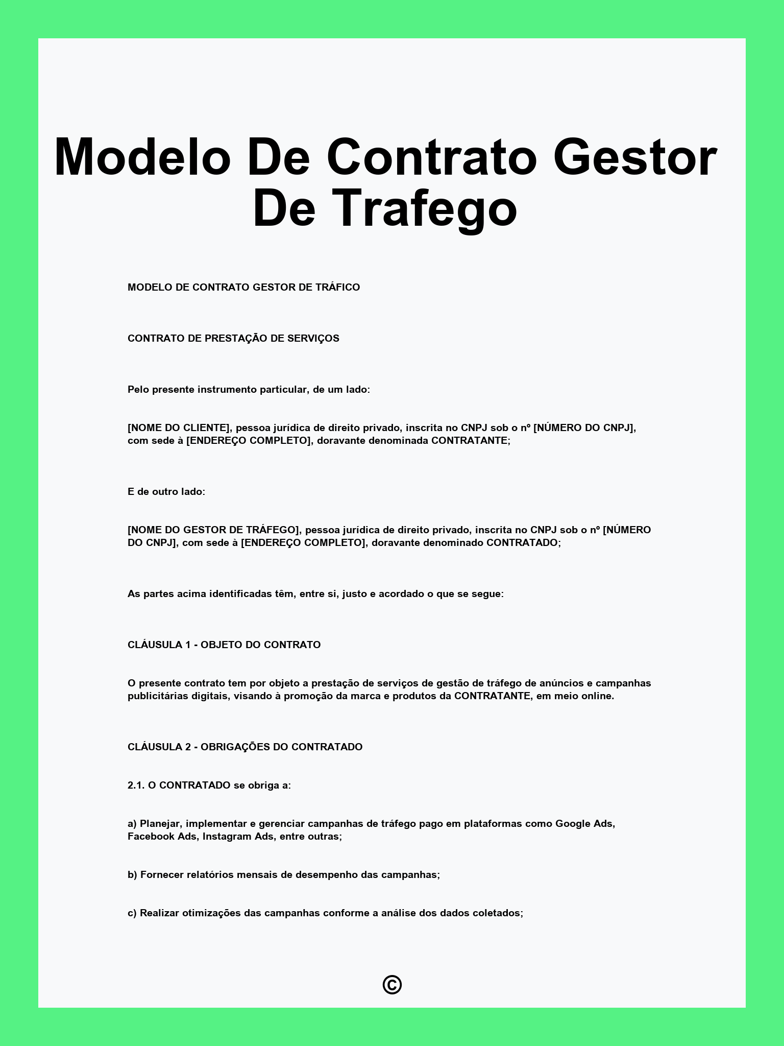 Modelo De Contrato Gestor De Trafego