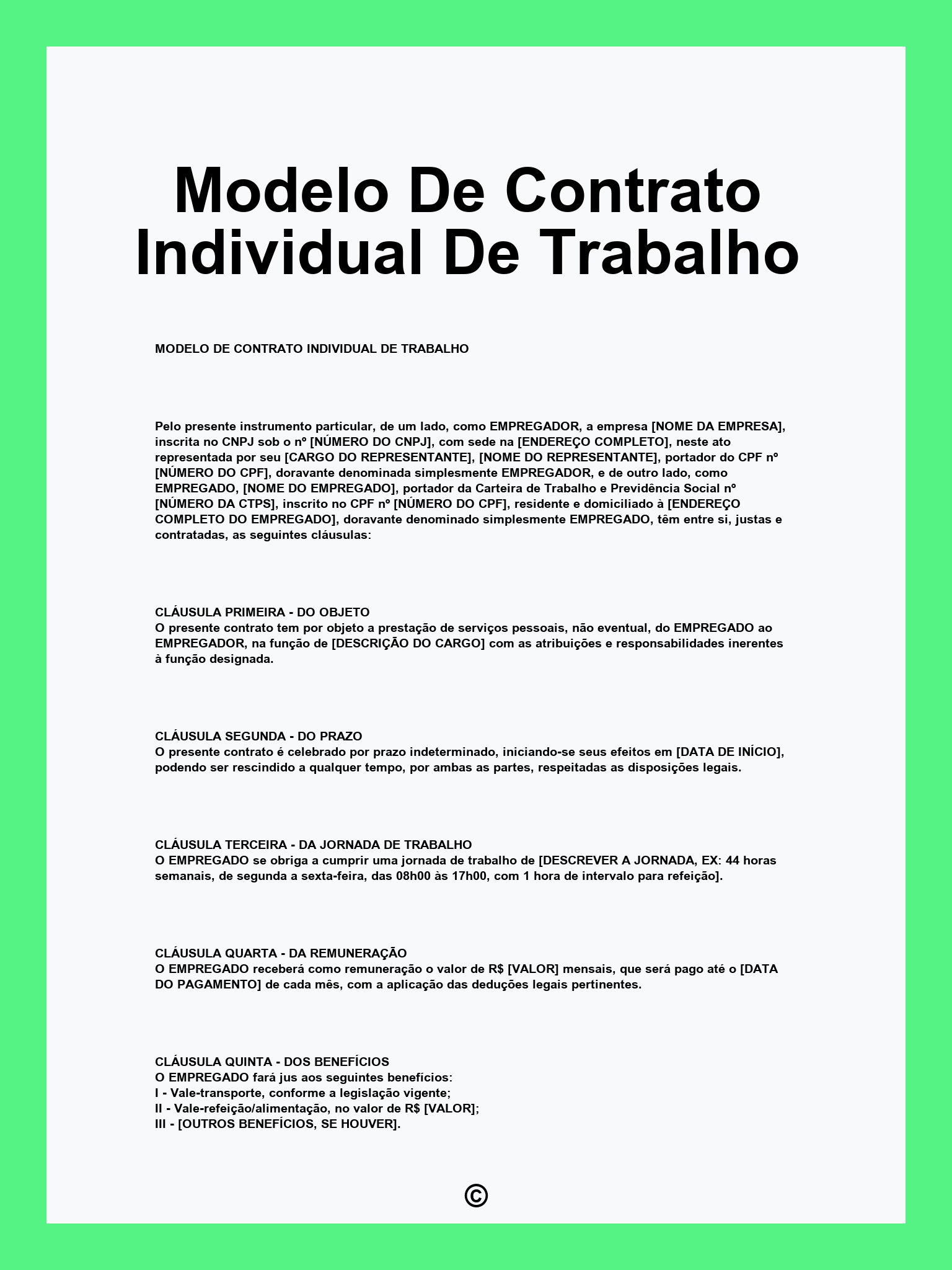 Modelo De Contrato Individual De Trabalho