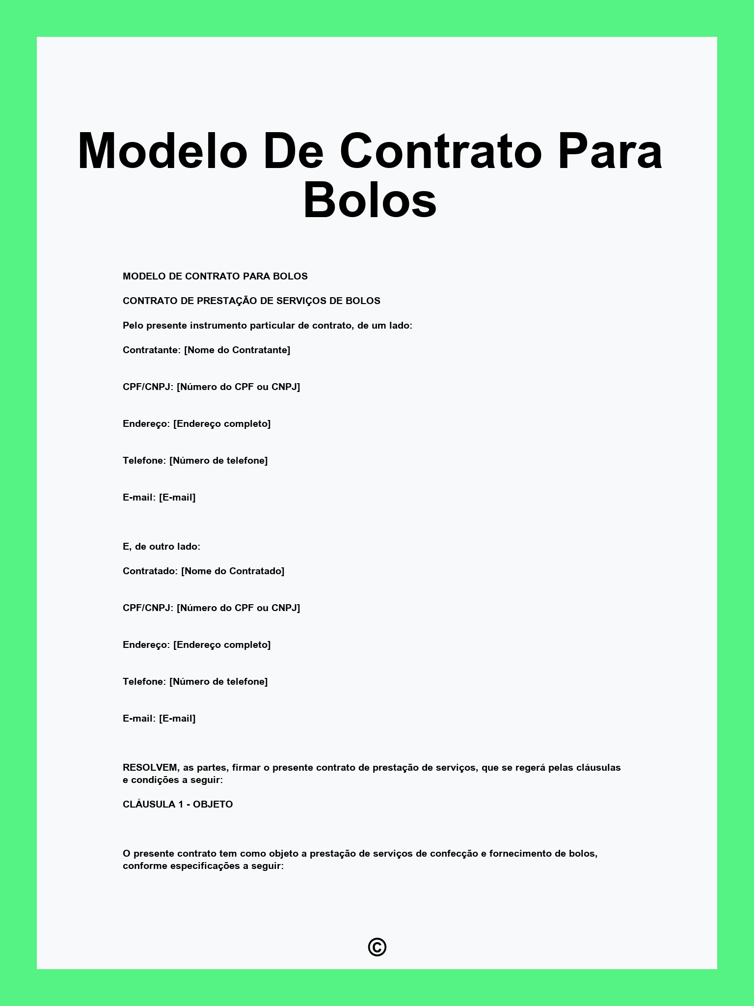 Modelo De Contrato Para Bolos