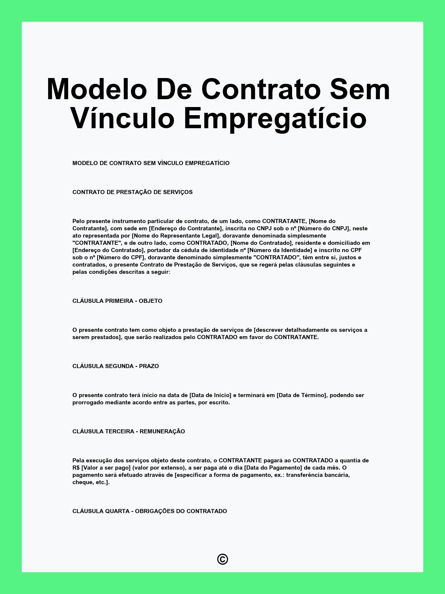 Modelo De Contrato Sem Vínculo Empregatício