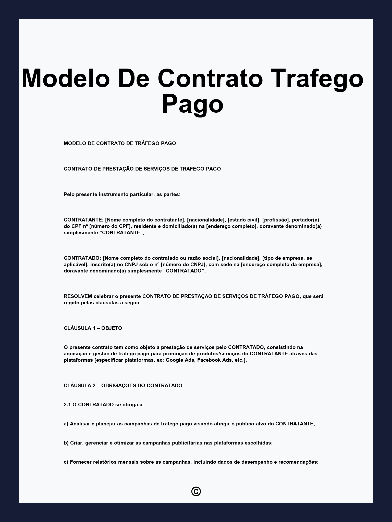 Modelo De Contrato Trafego Pago
