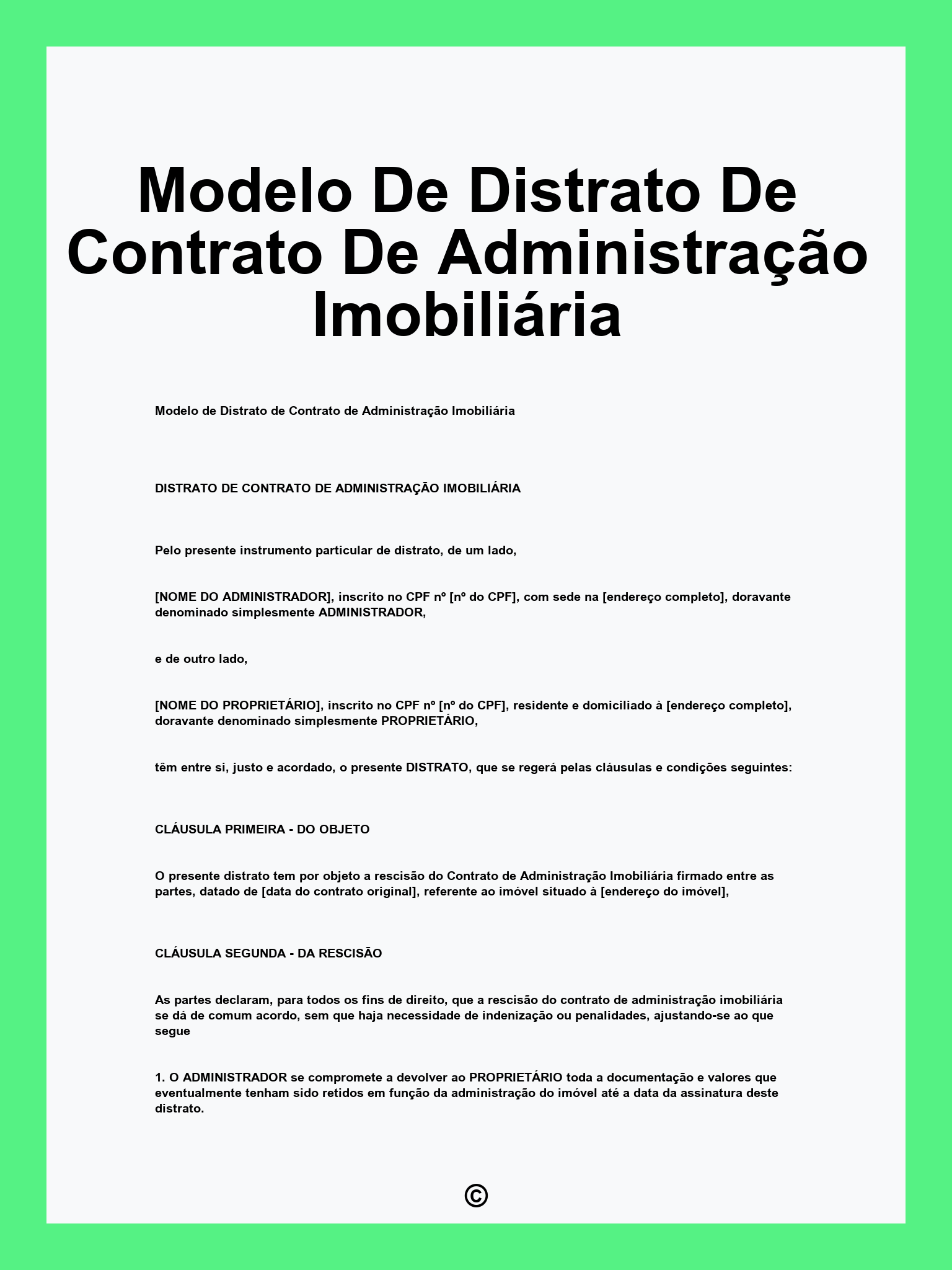 Modelo De Distrato De Contrato De Administração Imobiliária