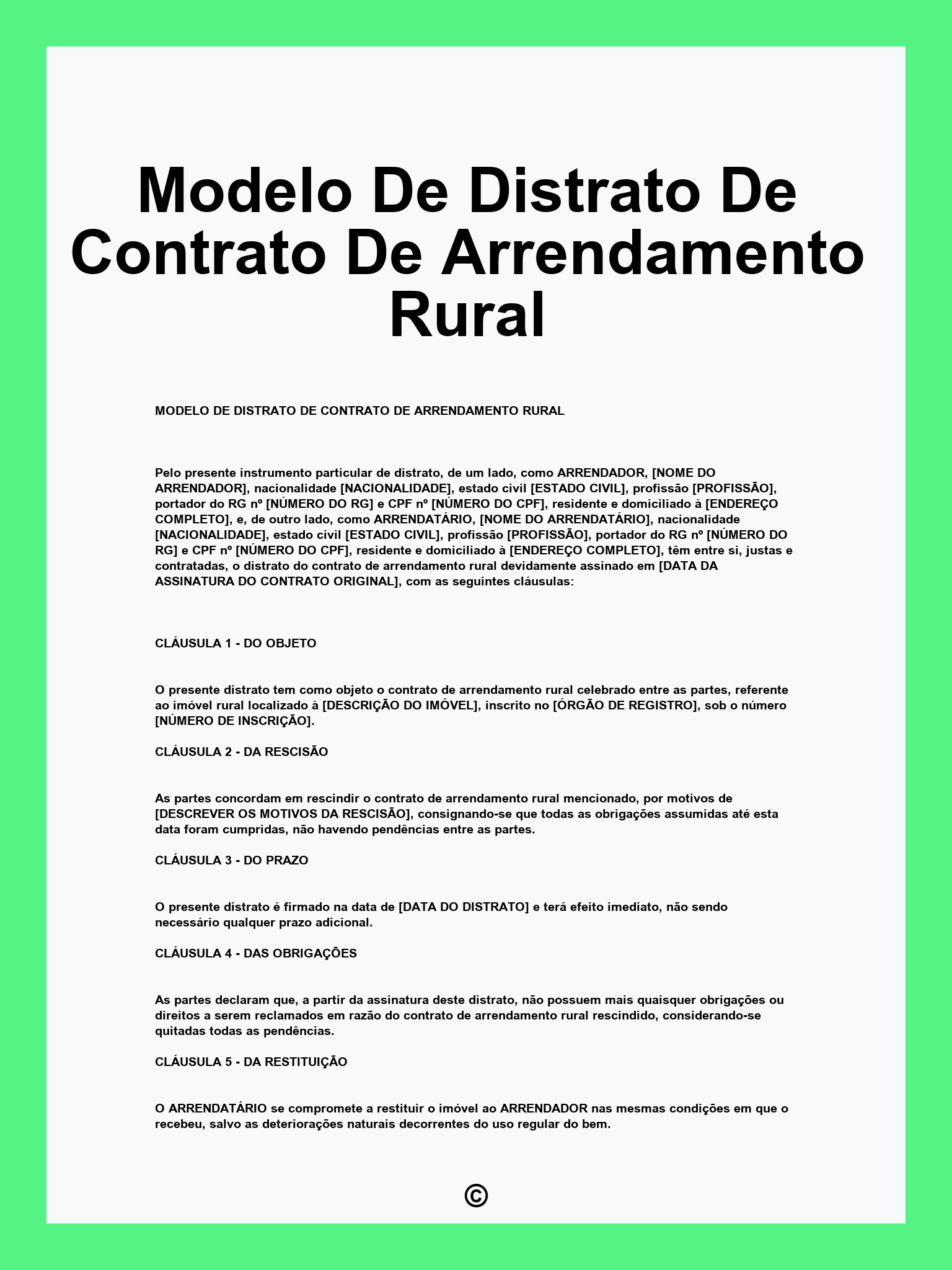 Modelo De Distrato De Contrato De Arrendamento Rural