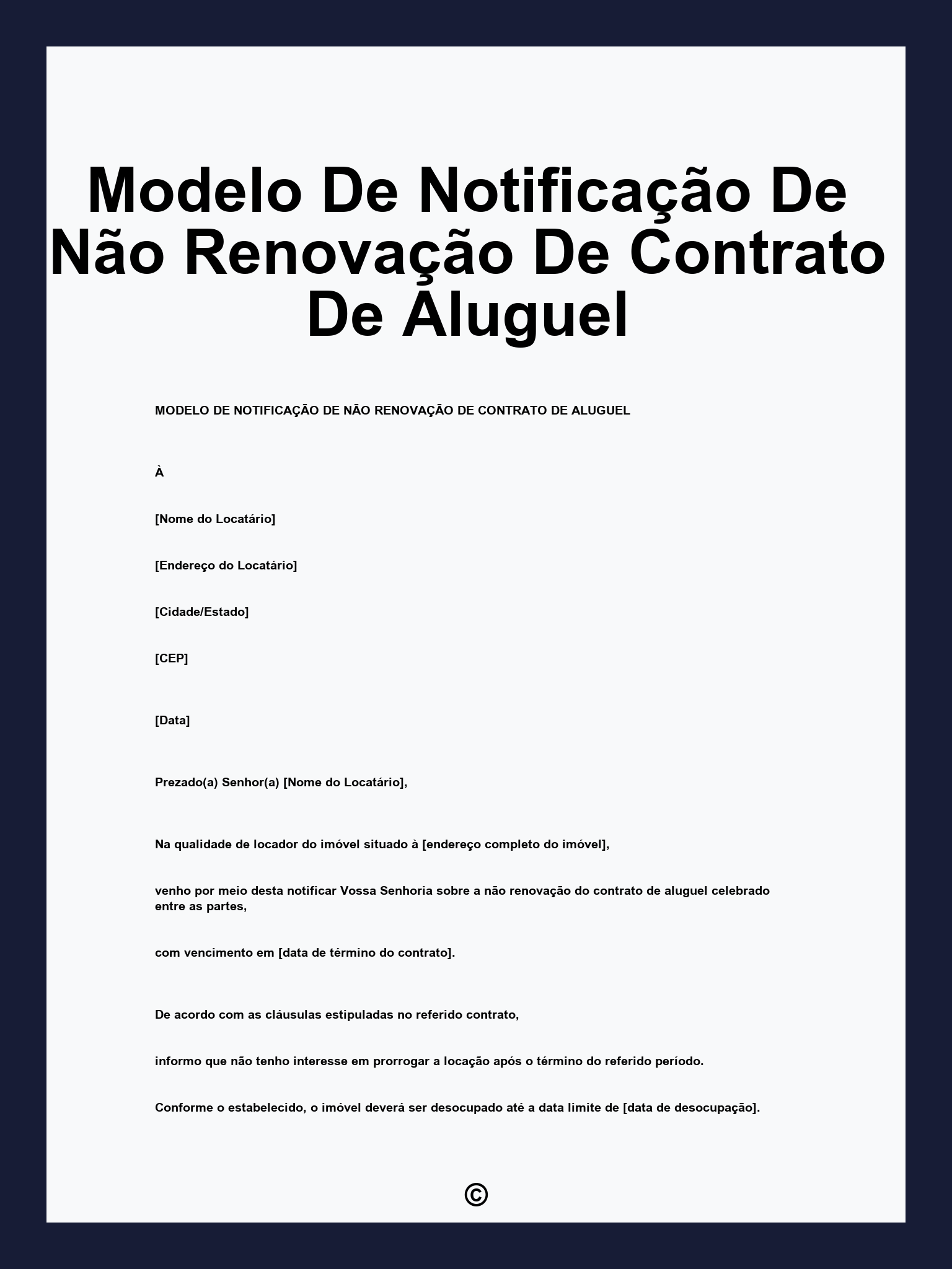 Modelo De Notificação De Não Renovação De Contrato De Aluguel