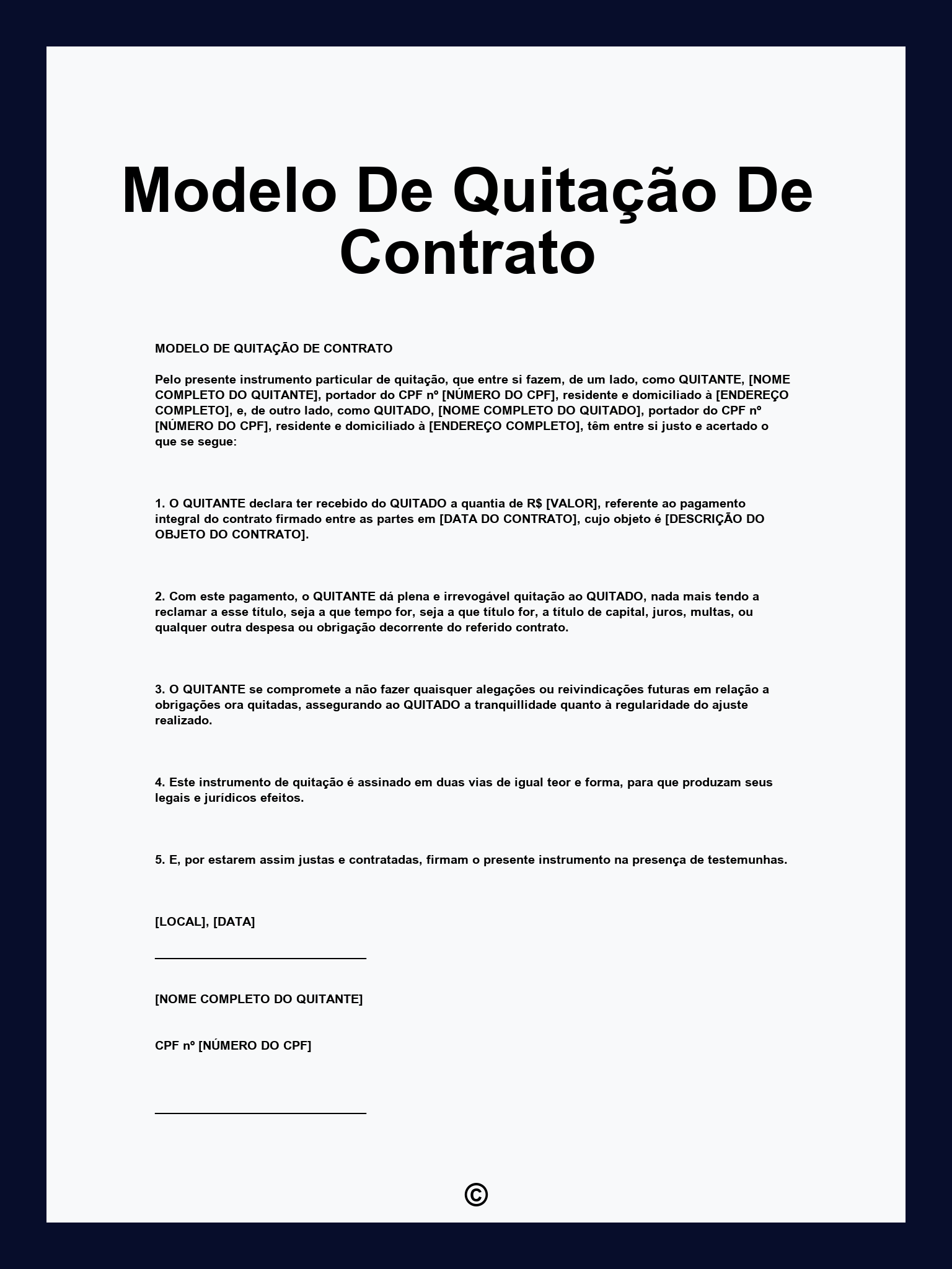 Modelo De Quitação De Contrato