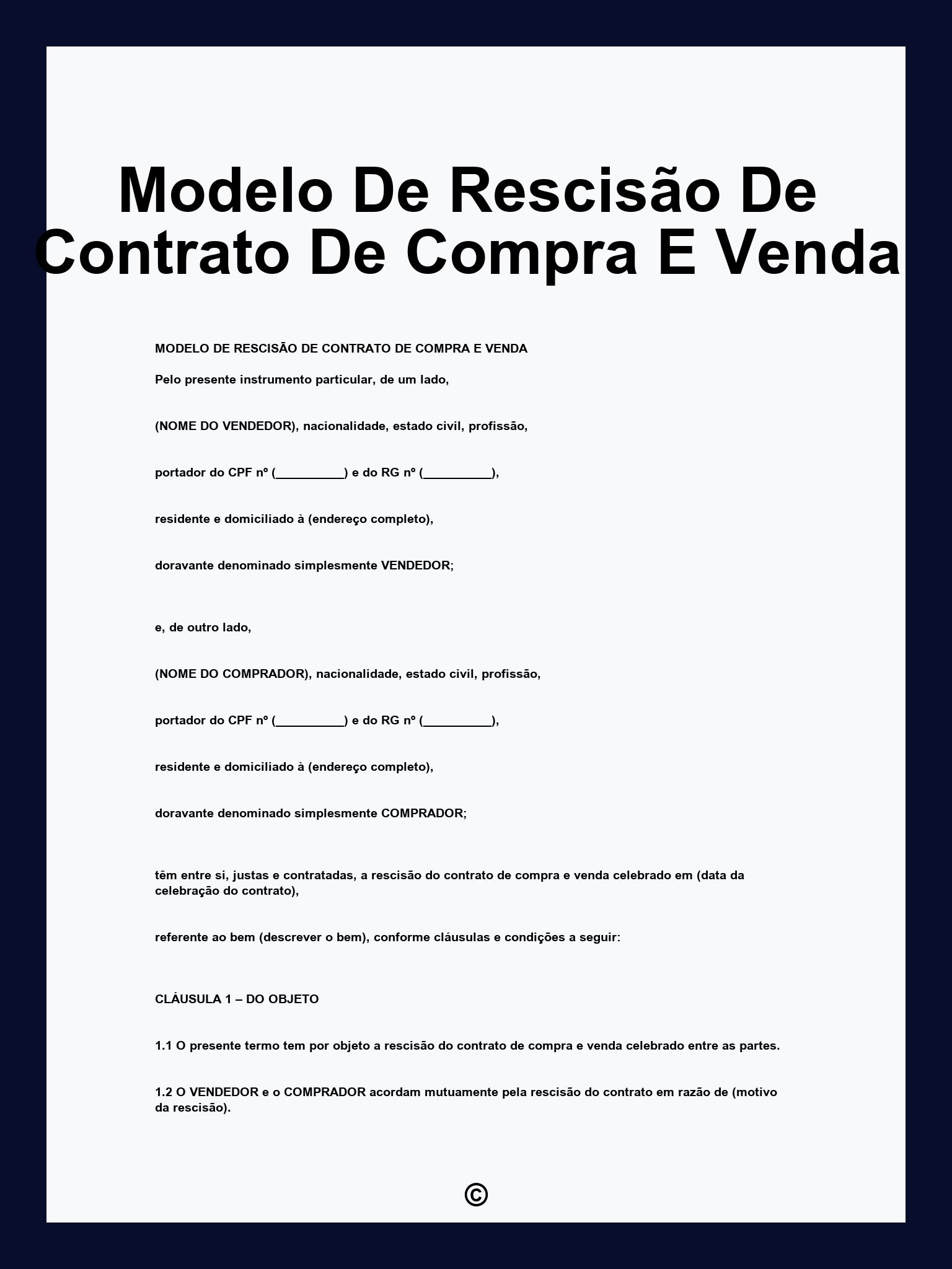 Modelo De Rescisão De Contrato De Compra E Venda