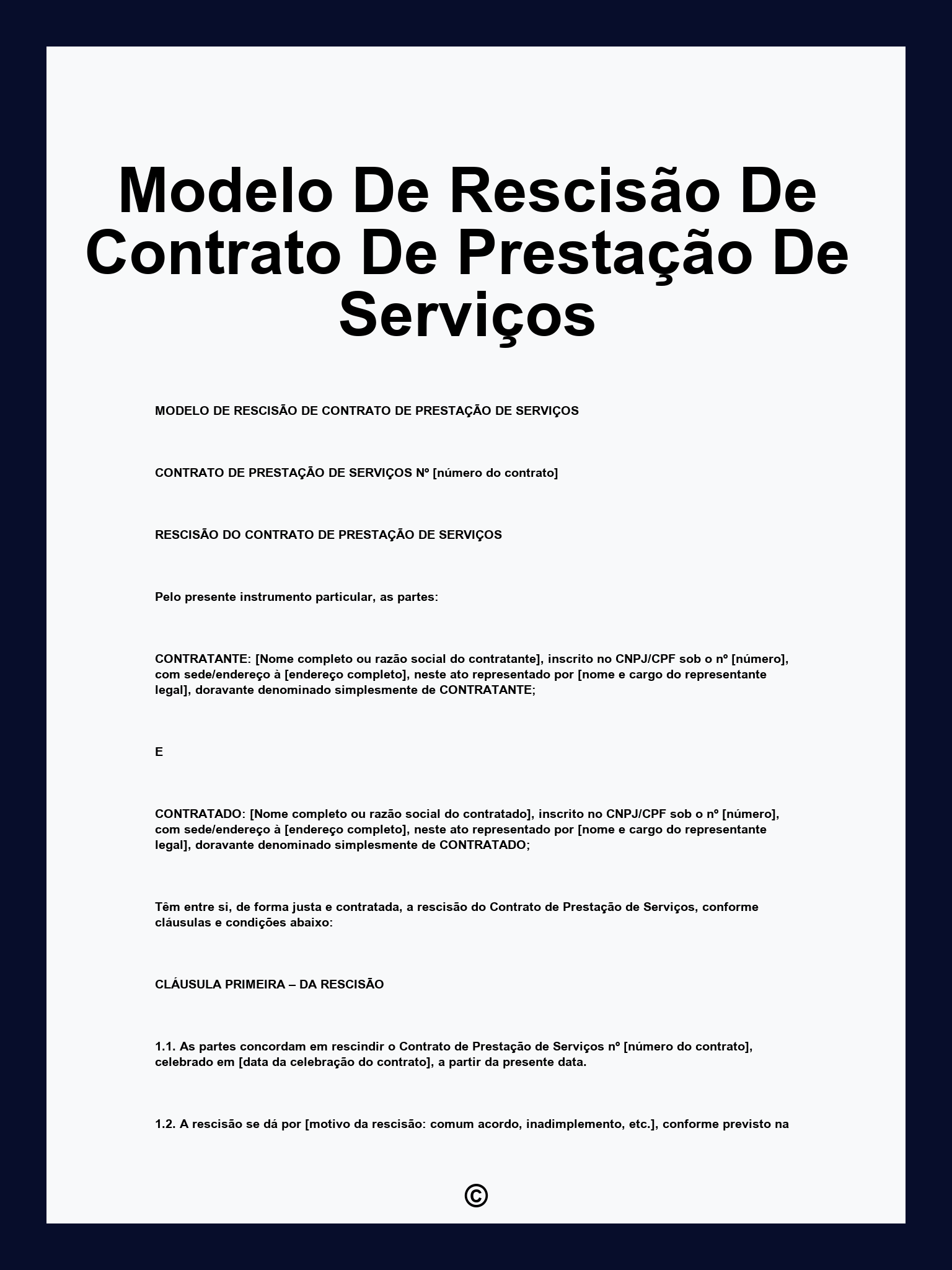Modelo De Rescisão De Contrato De Prestação De Serviços