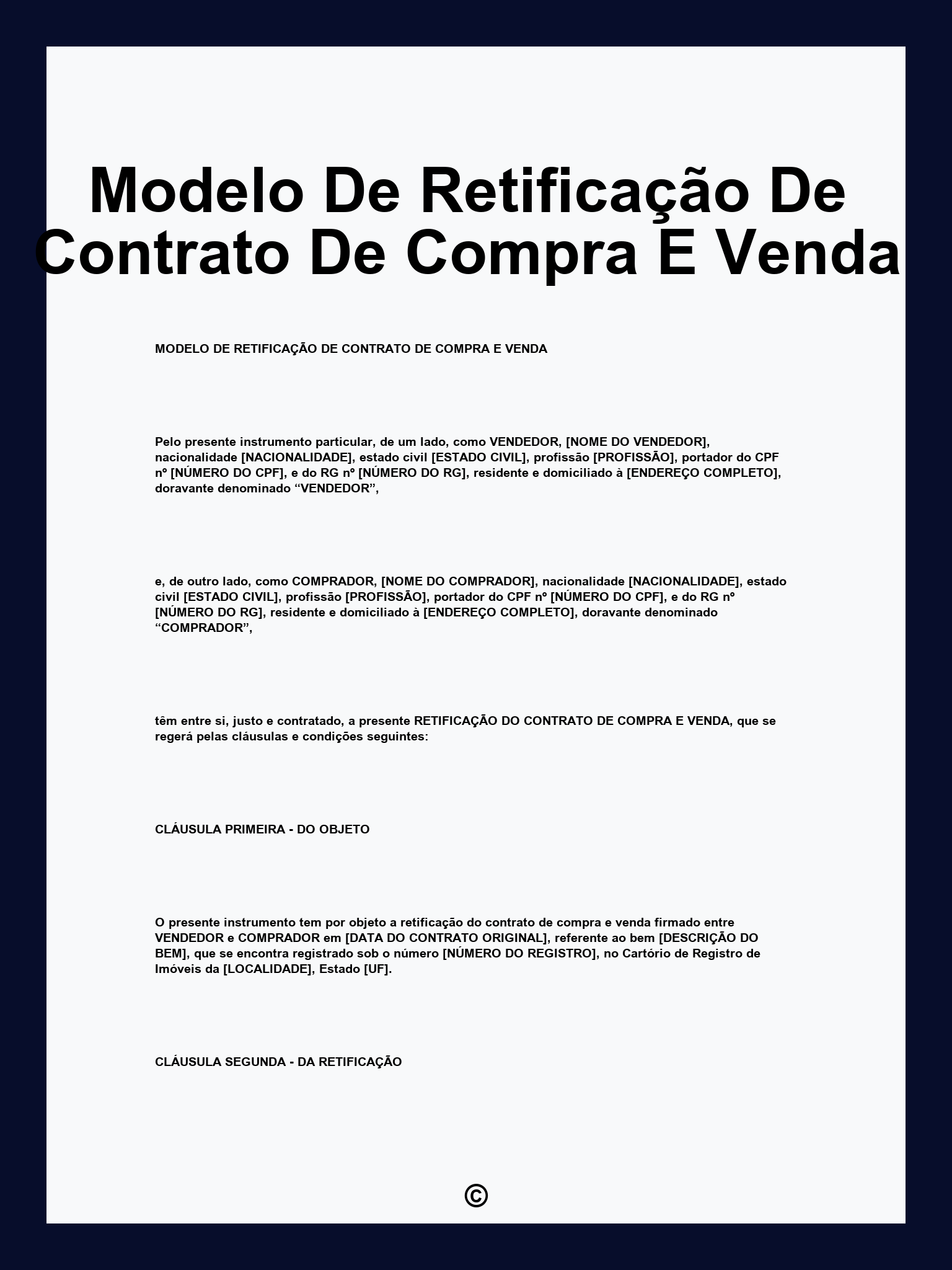Modelo De Retificação De Contrato De Compra E Venda
