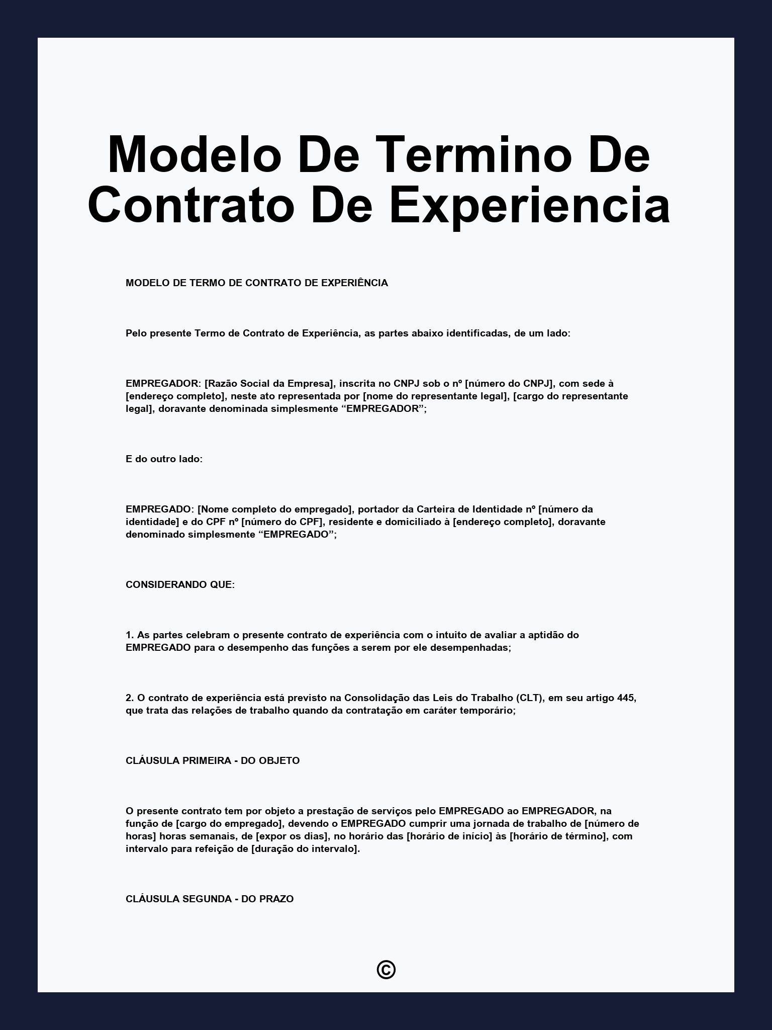 Modelo De Termino De Contrato De Experiencia
