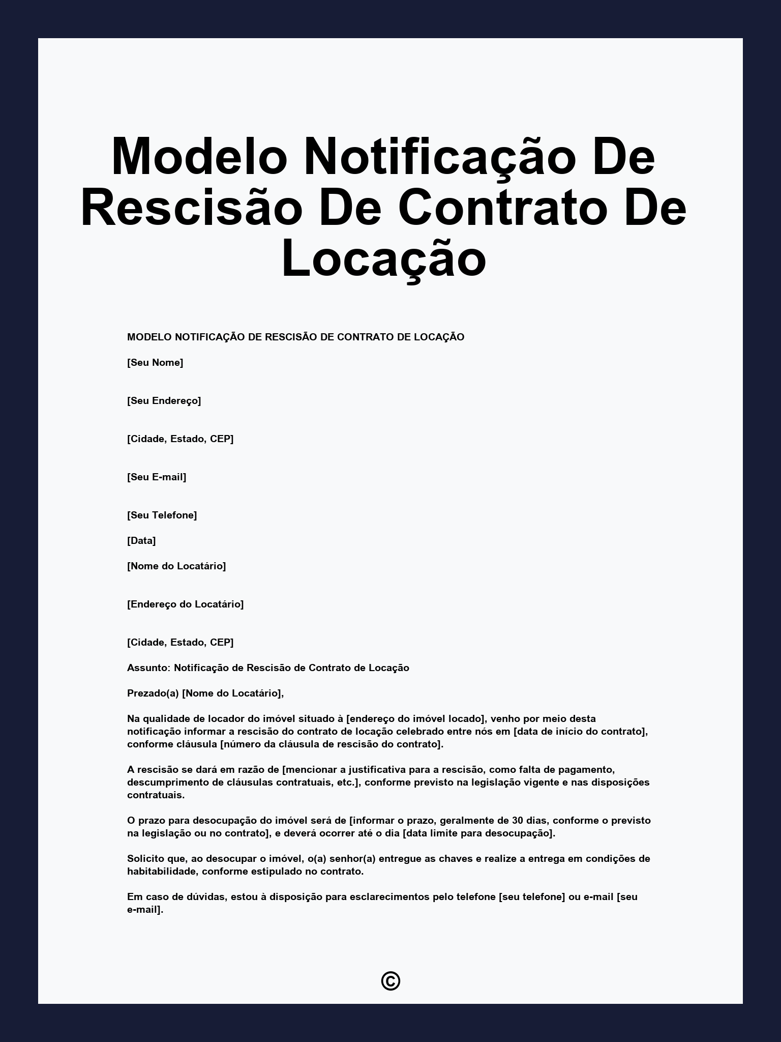 Modelo Notificação De Rescisão De Contrato De Locação